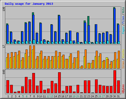 Daily usage for January 2013